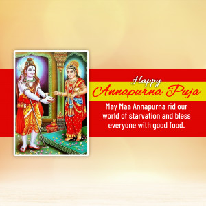 Image depicting Goddess Annapurna and Lord Shiva with a festive greeting for Annapurna Puja.