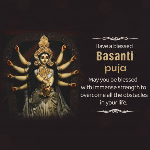 Image of Goddess Durga with text 'Have a blessed Basanti puja'