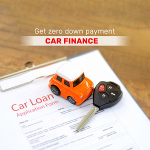 Toy car on a car loan application form with keys and remote, promoting zero down payment car finance.