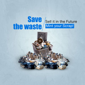 Pile of electronic waste with text promoting recycling and future value.