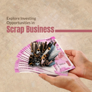 Hand holding Indian currency notes folded to resemble scrap materials, representing investment opportunities in the scrap business.