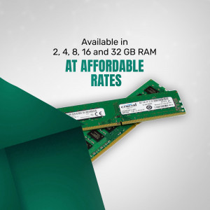 Image of Crucial RAM modules with text highlighting affordable rates and available sizes.