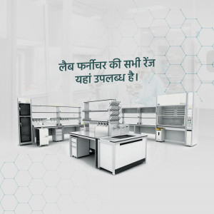 A range of modern laboratory furniture including benches, cabinets, and workstations.