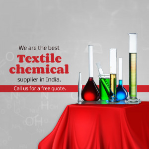 Image of laboratory glassware with text promoting a textile chemical supplier in India.