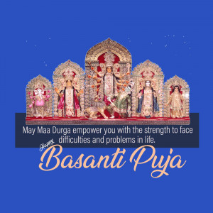 Image of a Durga Puja Pandal with a festive greeting.