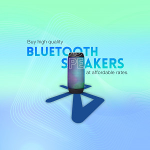 Image of a Bluetooth speaker with promotional text.