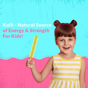 Young girl holding a Kulfi popsicle with a colorful background.