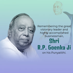 Portrait of R.P. Goenka Ji with a tribute message