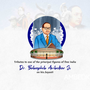 Portrait of Dr. B.R. Ambedkar with Indian Parliament in the background
