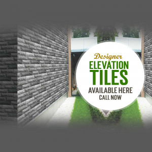 Advertisement for designer elevation tiles with a call to action.
