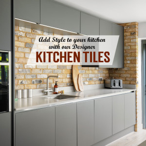 Modern kitchen interior with gray cabinets and brick backsplash