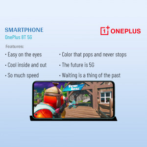 OnePlus 8T 5G smartphone displaying a Fortnite game