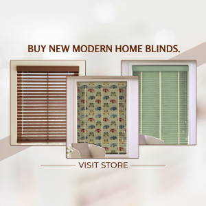 Collage of modern home blinds in various colors and patterns.