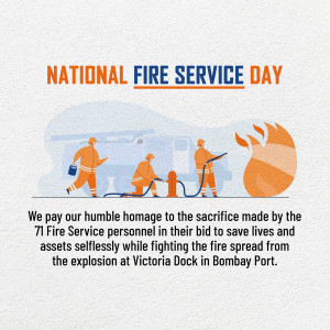 National Fire Service Day tribute image with firefighters and a memorial flame.