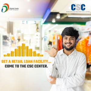A young man pointing towards a stack of gold coins with a CSC advertisement in the background.