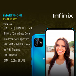 Infinix Smart HD 2021 smartphone with a woman taking a selfie