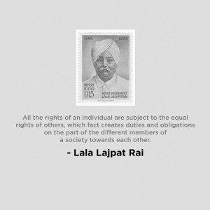 Vintage postage stamp featuring Lala Lajpat Rai, an Indian independence activist.