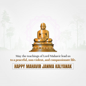 Image of Lord Mahavir statue with Mahavir Jayanti message