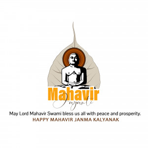 Image depicting Lord Mahavir with the text 'Mahavir Jayanti' and a blessing.