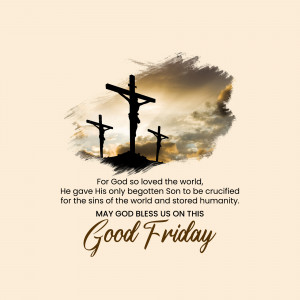 Silhouette of three crosses against a cloudy sky with text 'Good Friday'