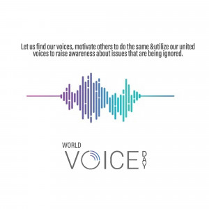Illustration for World Voice Day featuring a sound wave and text.