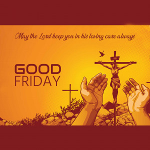 Good Friday religious image with a cross and praying hands