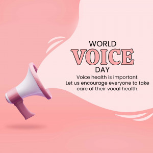 Illustration of a pink megaphone with the text 'World Voice Day' and a message about vocal health.