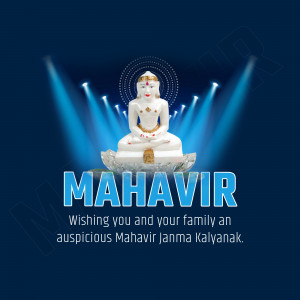 Image of Mahavir statue with Mahavir Jayanti wishes