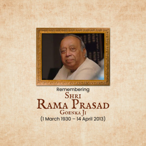 Portrait of Shri Rama Prasad Goenka Ji in a decorative frame