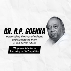 Portrait of Dr. R.P. Goenka with a tribute message