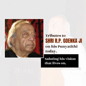 Portrait of Shri R.P. Goenka Ji with tribute text