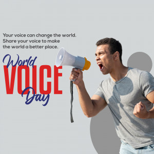 A man speaking into a megaphone with the text 'World Voice Day'.