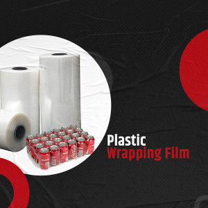 Image of plastic wrapping film rolls and a pack of soda cans.
