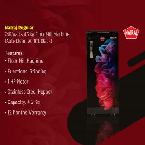Natraj Regular 4.5 kg Flour Mill Machine - Auto Clean, AC, Black