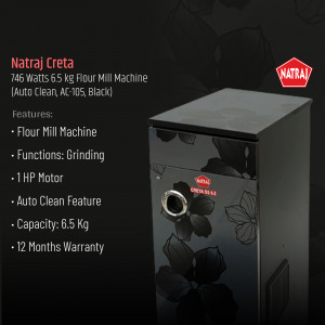 Natraj Creta 65 kg Flour Mill Machine - Auto Clean, AC-105, Black