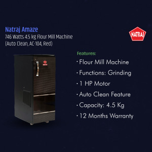 Natraj Amaze 746 Watts 4.5 kg Flour Mill Machine - Auto Clean, AC-104, Red