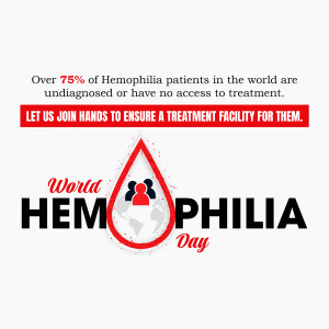 World Hemophilia Day graphic with a blood drop and silhouettes of people.