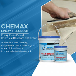 Chemax Epoxy Tile Grout product display with application demonstration