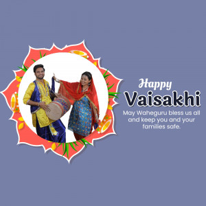 Image depicting a couple celebrating Vaisakhi with traditional attire and a drum.