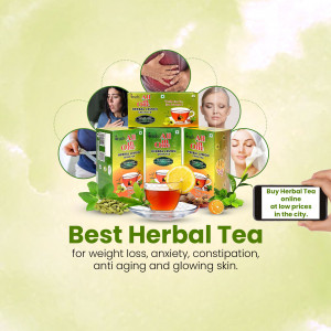 Herbal tea packaging with images depicting health benefits