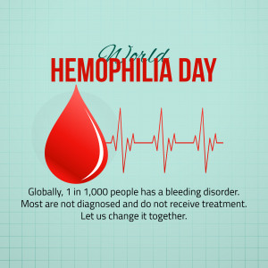 World Hemophilia Day graphic with a blood drop and heartbeat line