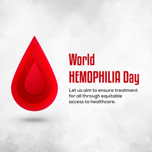 World Hemophilia Day graphic with a red blood drop and text
