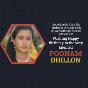 Portrait of Poonam Dhillon with birthday message