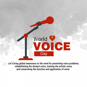 World Voice Day graphic with a microphone and heart symbol