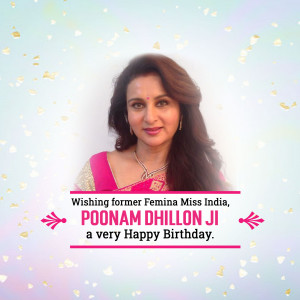 Portrait of Poonam Dhillon with a birthday greeting