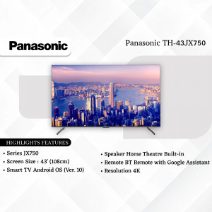 Panasonic TH-43JX750 4K Smart TV with city skyline display