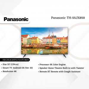 Panasonic TH-55JX850 4K Smart TV displaying a vibrant coastal scene