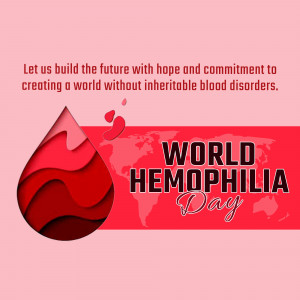 World Hemophilia Day graphic with blood drop and world map
