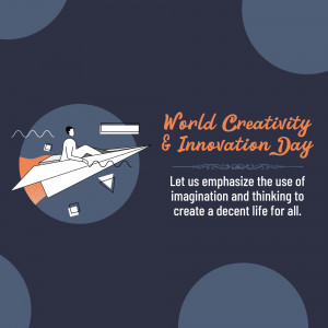 Illustration of a paper airplane with a person on it, celebrating World Creativity & Innovation Day.