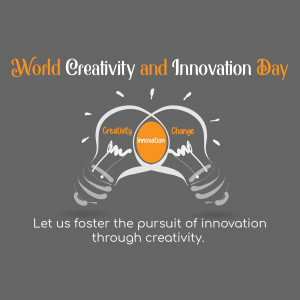 World Creativity and Innovation Day graphic with lightbulbs and text